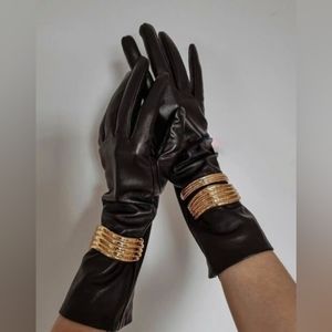 Zara long leather gloves with gold bracelets black